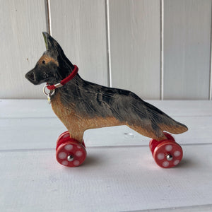 Alsatian German Shepherd - Woof on Wheels- Ceramic Ornament