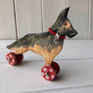 Alsatian German Shepherd - Woof on Wheels- Ceramic Ornament