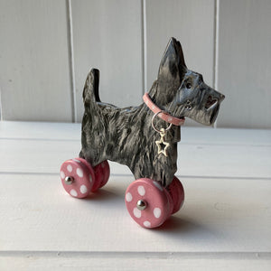 Black Cairn Terrier "Woof on Wheels"