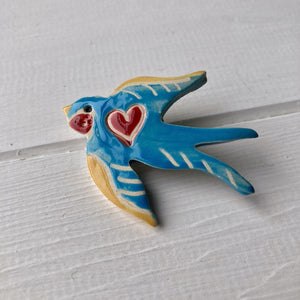 Ceramic Blue Bird Love Brooch
