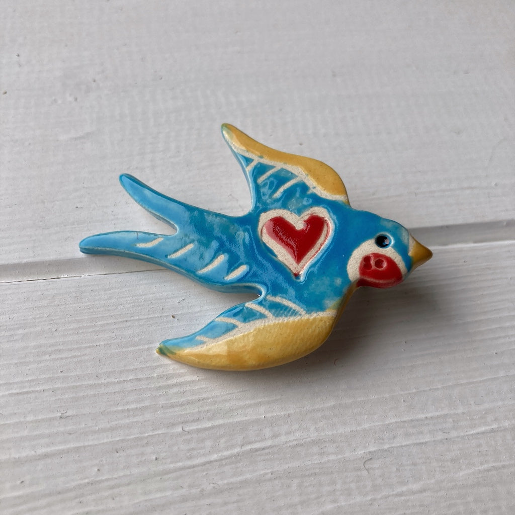 Ceramic Blue Bird Love Brooch