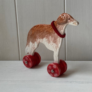 Red Ceramic Borzoi "Woof on Wheels" Ornament