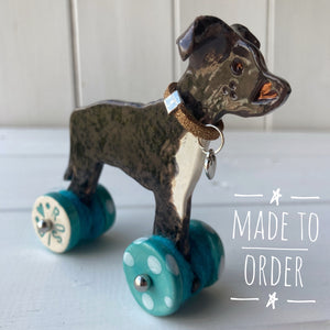 Staffie "Woof on Wheels"