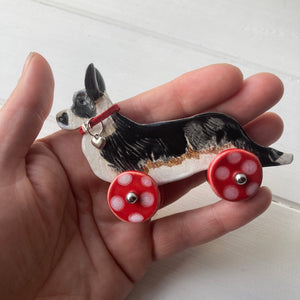 Cardigan Corgi "Woof on Wheels", ceramic ornament