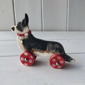 Cardigan Corgi "Woof on Wheels", ceramic ornament