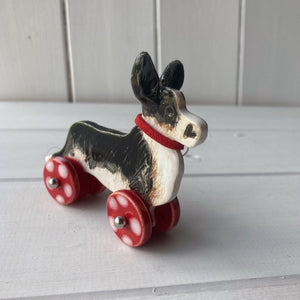 Cardigan Corgi "Woof on Wheels", ceramic ornament