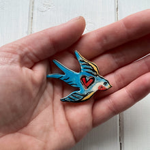 Load image into Gallery viewer, Ceramic Blue Bird Love Brooch
