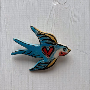 Ceramic Blue Bird Love Brooch