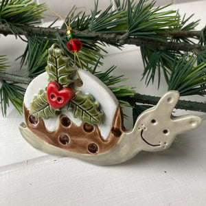 Cute Christmas Pudding Snail