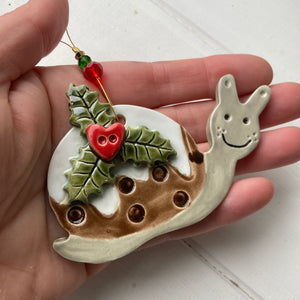 Cute Christmas Pudding Snail
