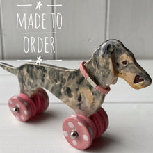 Load image into Gallery viewer, Dapple Dachshund &quot;Woof on Wheels&quot;
