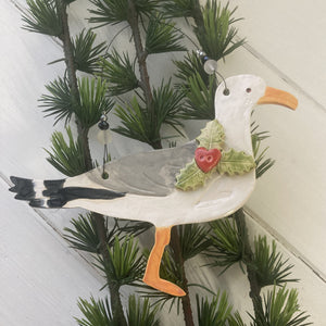 Large ceramic hanging festive seagull decoration