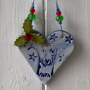 Blue Whippet Heart Ceramic Decoration