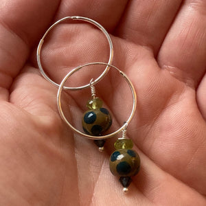 Olive & Teal bead on Hoop earrings