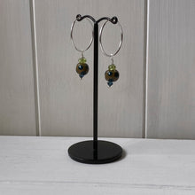 Load image into Gallery viewer, Olive &amp; Teal bead on Hoop earrings
