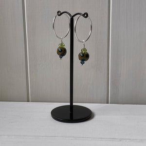 Olive & Teal bead on Hoop earrings