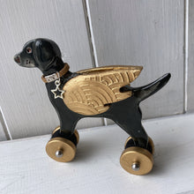 Load image into Gallery viewer, Black or Chocolate, Winged Labrador  &quot;Woof on Wheels&quot; Ceramic Ornament.
