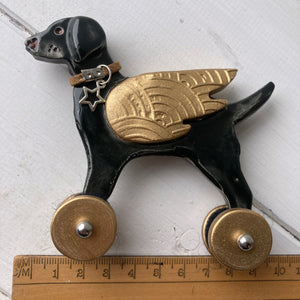 Black or Chocolate, Winged Labrador  "Woof on Wheels" Ceramic Ornament.