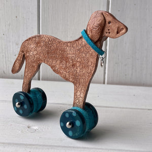 Liver Curly Retriever "Woof on Wheels"