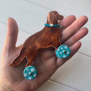 Flat Coated Retriever "Woof on Wheels", Ceramic Ornament