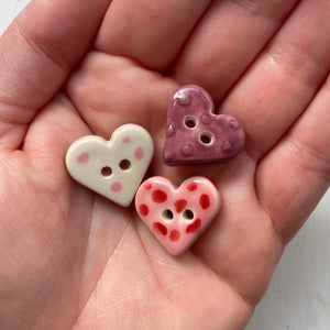 Single Small Spotty Heart Buttons 22mm