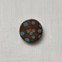 Load image into Gallery viewer, Chocolate &amp; Aqua Polka Dot 3cm Buttons
