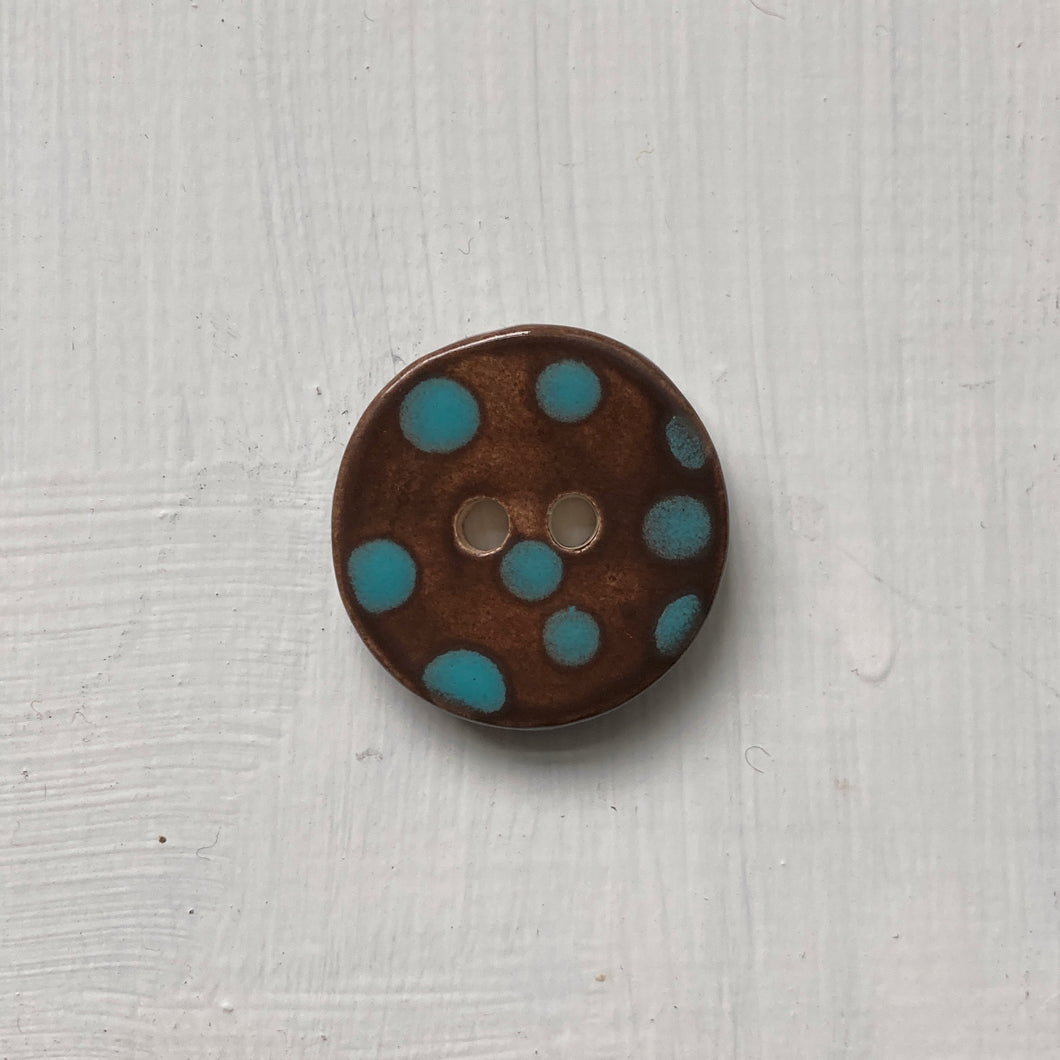Chocolate & Aqua Polka Dot 3cm Buttons