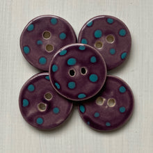 Load image into Gallery viewer, Purple &amp; Aqua Polka Dot 3cm Buttons
