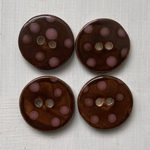 Chocolate & Pink Polka Dot 3cm Buttons