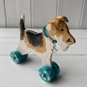 Wire Fox Terrier "Woof on Wheels"