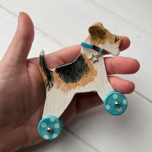 Wire Fox Terrier "Woof on Wheels"