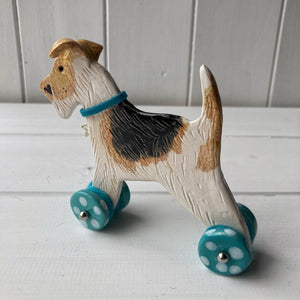 Wire Fox Terrier "Woof on Wheels"