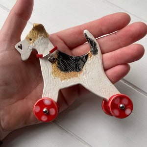 Wire Fox Terrier "Woof on Wheels"