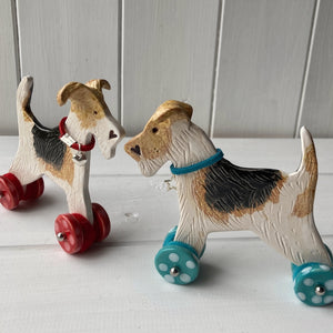 Wire Fox Terrier "Woof on Wheels"